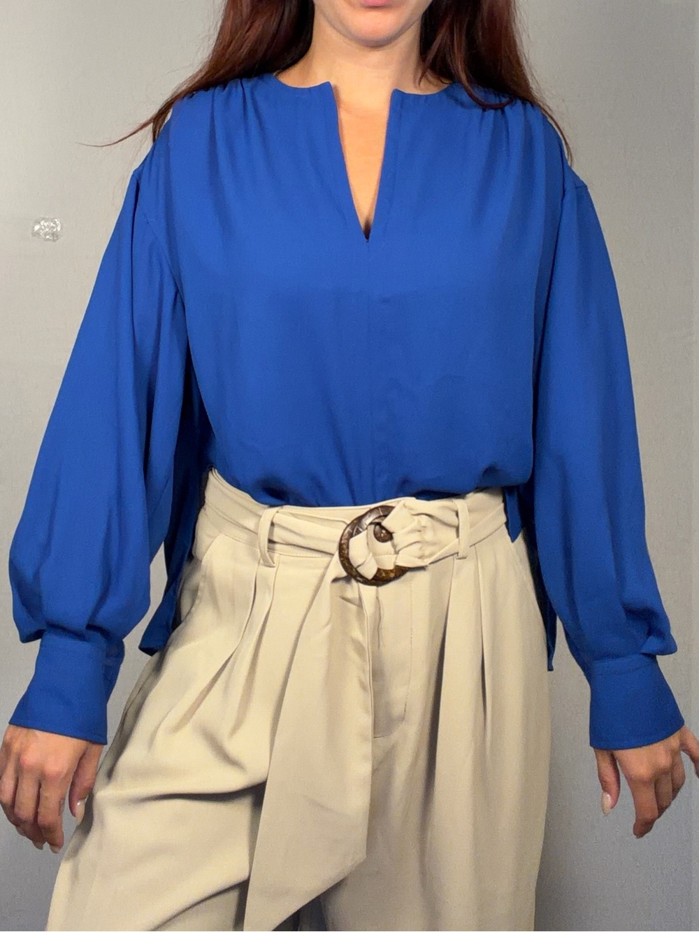 Fifteen Twenty Cobalt Blue Split-Neck Long Sleeve Blouse